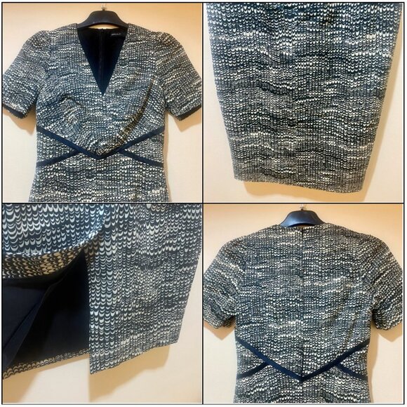 Karen Millen Abstract Print V-Neck Pencil Satin Dress with Silk Detailing Size 2 - Picture 8 of 16